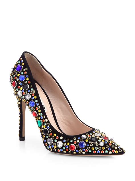 miu miu donna jeweled suede pumps|Miu Miu Donna Jewel Pumps .